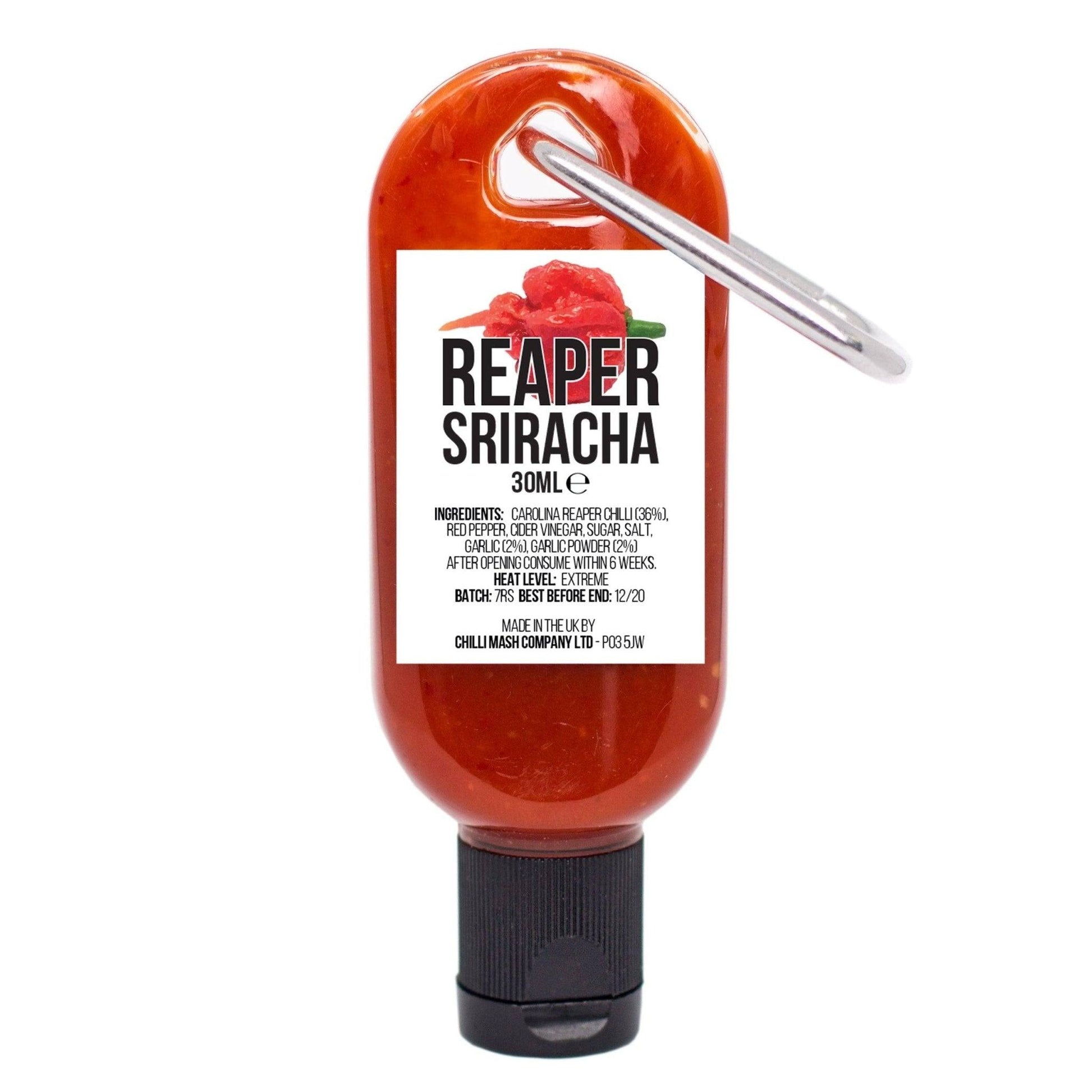 Mini Carolina Reaper Sriracha Hot Sauce Keyring | 30ml | Chilli Mash Company | Ships Full - One Stop Chilli Shop