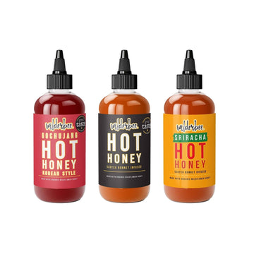 Wilderbee Hot Honey Bundle | 260g | Wilderkitchen | Trio of Bold Flavours: Sriracha, Scotch Bonnet, Gochujang - One Stop Chilli Shop